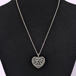 (2/$20) Hematite Accent Heart Cut Out Pendant Necklace